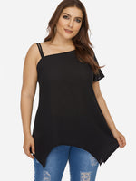 Wholesale One Shoulder Plain Short Sleeve Black Plus Size Tops