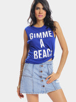 Wholesale Round Neck Letter Sleeveless Blue T-Shirts
