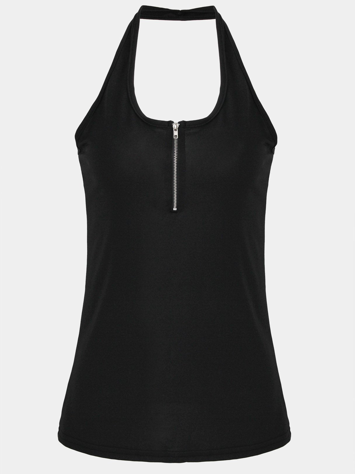 Wholesale Deep V-Neck Plain Zip Back Backless Sleeveless Black Camis