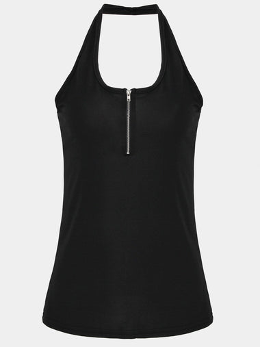 Wholesale Deep V-Neck Plain Zip Back Backless Sleeveless Black Camis