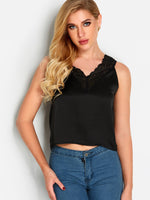 Wholesale V-Neck Lace Sleeveless Black Tank Top
