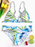 Wholesale V-Neck Sleeveless Floral Print Backless Two Piece Bikinis