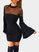Wholesale Black Crew Neck Long Sleeve Zip Back Bodycon Sexy Dresses