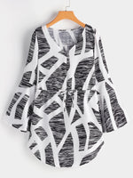 Wholesale V-Neck Long Sleeve Geometrical Dress