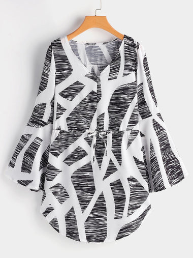 Wholesale V-Neck Long Sleeve Geometrical Dress