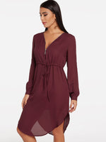 OEM Ladies Burgundy V-Neck Dresses