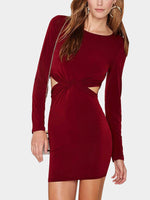 Wholesale Round Neck Long Sleeve Cut Out Sexy Dress