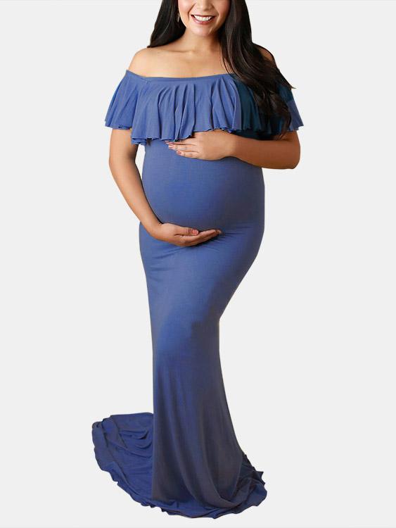 OEM Ladies Blue Off The Shoulder Dresses
