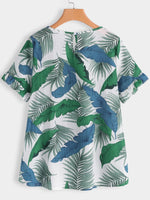 Wholesale Round Neck Floral Print Cut Out Ruffle Trim Short Sleeve Plus Size Tops
