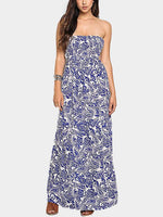 Wholesale Strapless Sleeveless Printed Slit Hem Maxi Dresses