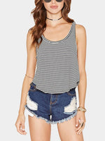 Wholesale Round Neck Stripe Sleeveless Curved Hem Tank Top