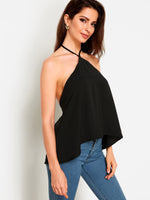 Wholesale Halter Backless Lace-Up Sleeveless Irregular Hem Black Camis