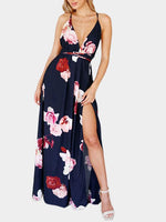Wholesale V-Neck Sleeveless Backless Slit Hem Dresses