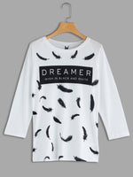 Wholesale Crew Neck Letter Printed Long Sleeve White T-Shirts