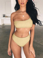 Wholesale Gold Asymmetrical One Shoulder Bikini Swimsuit