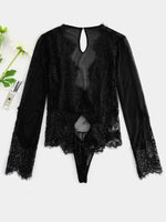 Wholesale V-Neck Lace Long Sleeve Black Plus Size Intimates