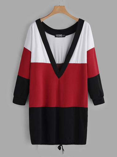 Wholesale Deep V Neck Long Sleeve Lace-Up Dresses
