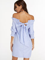 NEW FEELING Womens Sky Blue Off The Shoulder Dresses