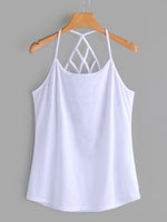 Wholesale Scoop Neck Plain Backless Sleeveless White Camis