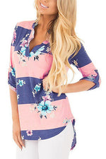 Wholesale Random Long Sleeves Curved Hem V-Neck Blouses