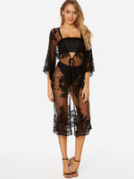 Wholesale Black Long Sleeve Embroidered Lace See Through Beach Dresses