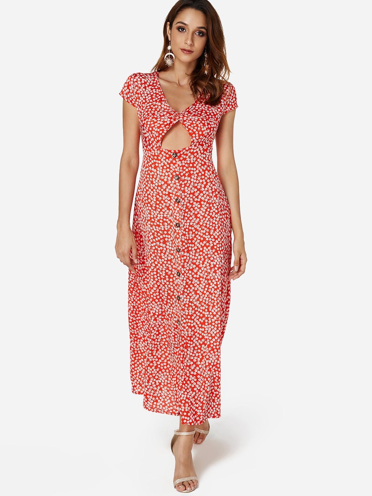 OEM Ladies Red V-Neck Dresses