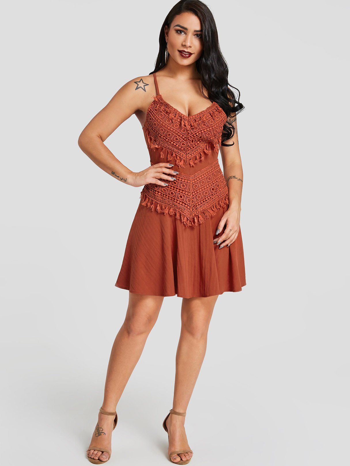 NEW FEELING Womens Orange V-Neck Dresses