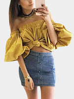 Wholesale Off The Shoulder Half Sleeve Yellow Top
