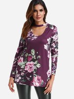 Wholesale Floral Print Cut Out Long Sleeve Top
