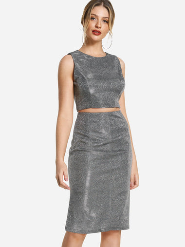 Wholesale Round Neck Zip Back Sleeveless Grey Tank Top