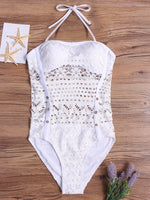 Wholesale Halter Sleeveless Plain Lace See Through One-Pieces Swimwear