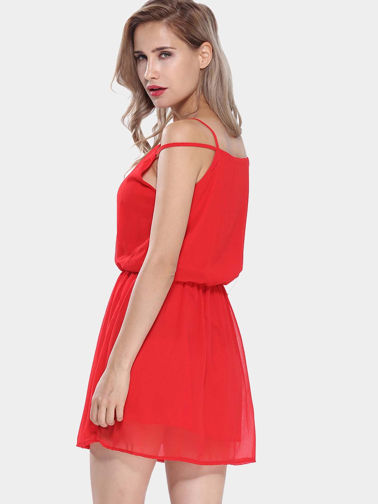 NEW FEELING Womens Red Chiffon Dresses