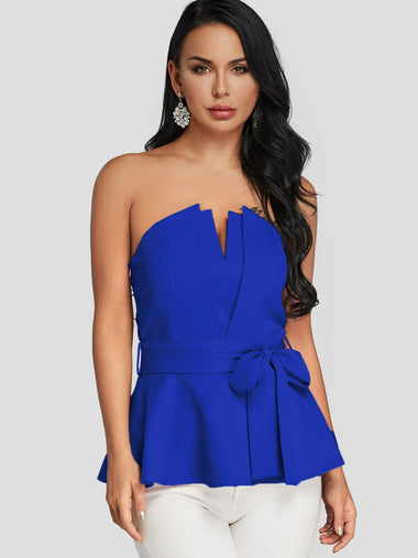 Wholesale Tube Top Self-Tie Sleeveless Blue Camis