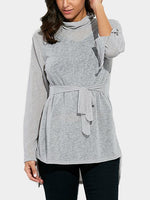 Wholesale Roll Neck Plain Long Sleeve Grey T-Shirts