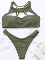 Wholesale Green Round Neck Plain Two Piece Bikinis