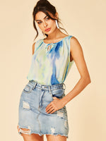 Wholesale Lace-Up Cut Out Pleated Sleeveless Tank Top