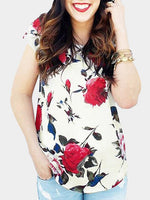 Wholesale Round Neck Floral Print Short Sleeve Beige T-Shirts
