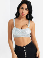 Wholesale Square Neck Sequins Embellished Sleeveless Camis