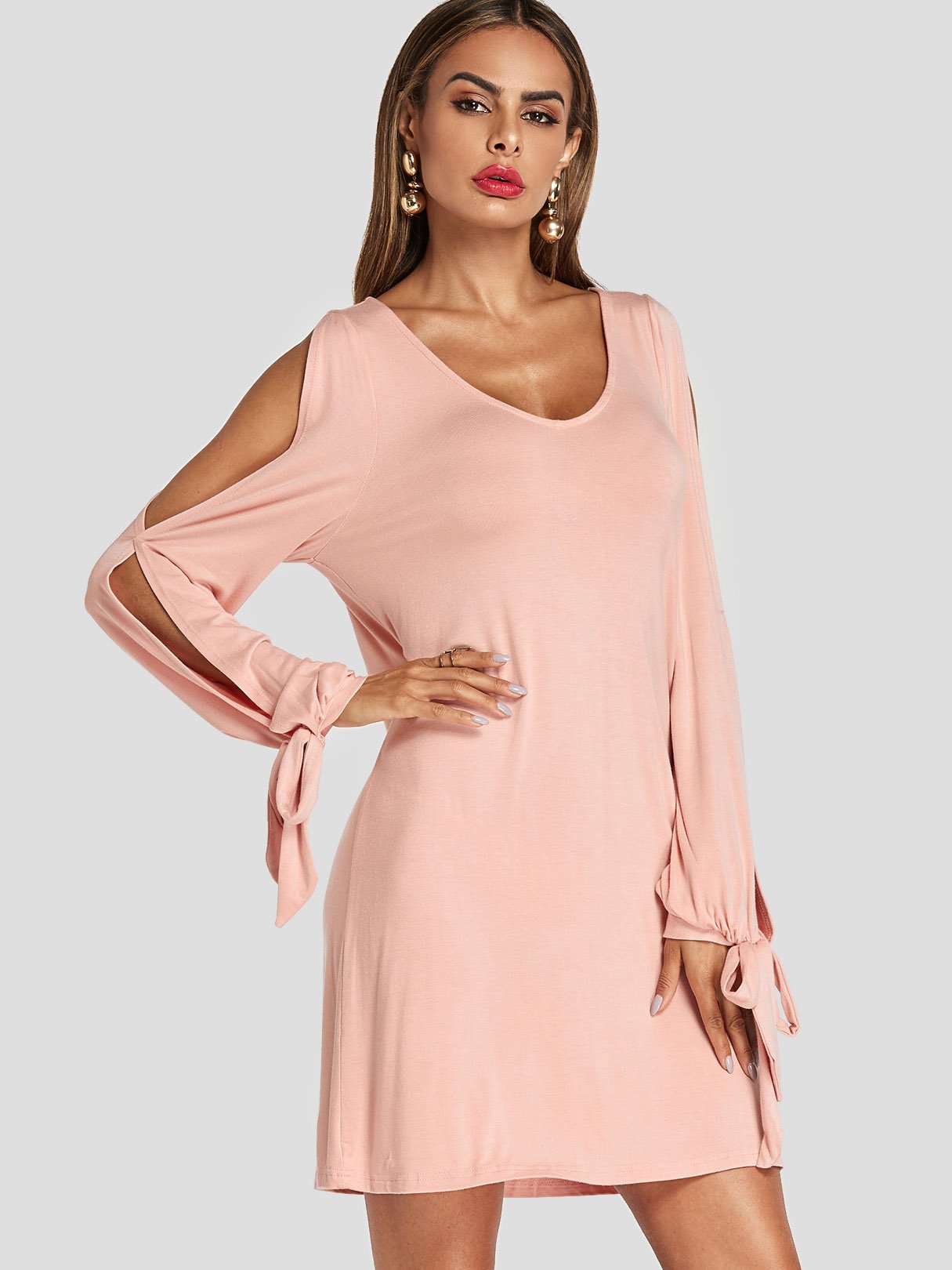 OEM ODM Womens Pink V-Neck Dresses