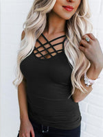 Wholesale Crossed Front Sleeveless Black Camis