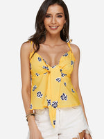 Wholesale V-Neck Floral Print Spaghetti Strap Sleeveless Yellow Camis