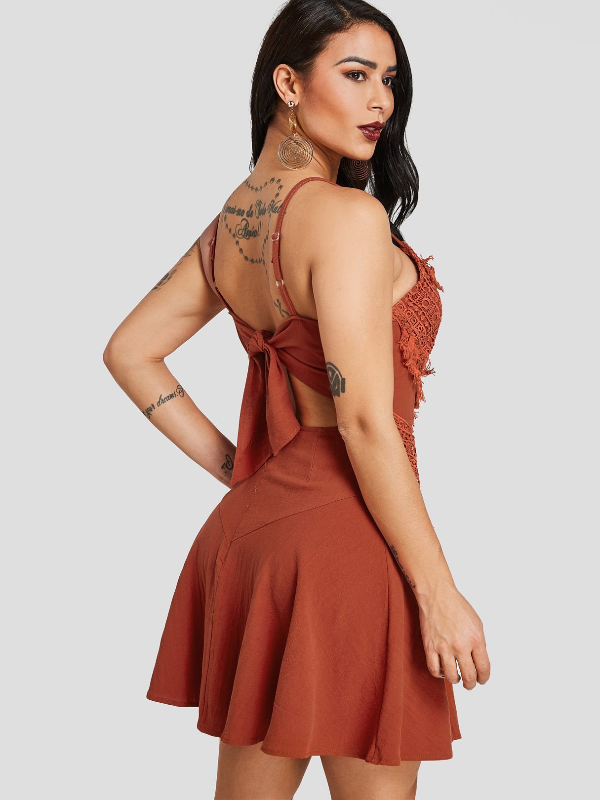 OEM Ladies Orange V-Neck Dresses