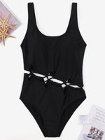 Wholesale Black Round Neck Sleeveless Plain One-Pieces Swimsuits