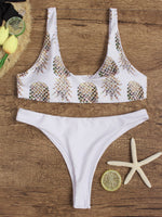 Wholesale White Scoop Neck Sleeveless Printed Bikinis