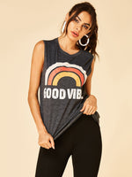 Wholesale Round Neck Printed Sleeveless Dark Gray Tank Top
