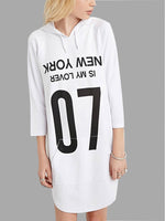Wholesale White 3/4 Length Sleeve Letter Curved Hem Shirt Dress