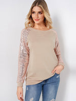 Wholesale Round Neck Sequins Embellished Long Sleeve Top