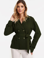 Wholesale Lapel Collar Lace-Up Long Sleeve Army Green T-Shirts
