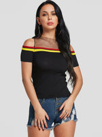 Wholesale Cold Shoulder Short Sleeve Black T-Shirts