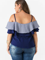 NEW FEELING Womens Dark Blue Plus Size Tops
